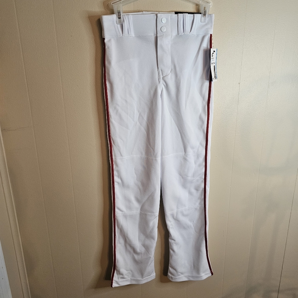 CHAMPRO Youth Medium MVP OB Open Bottom White With Red Pin Stripe Pants